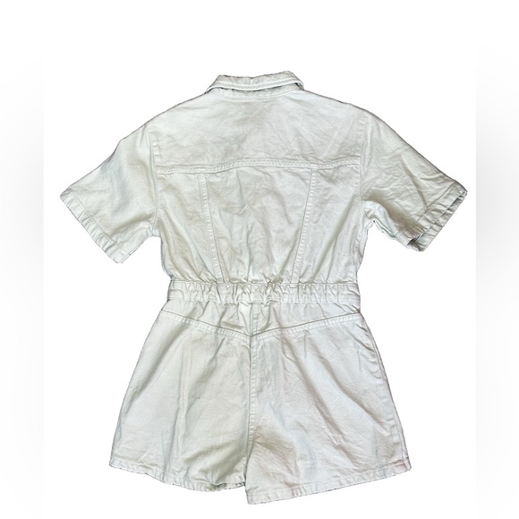 🌍Zara Mint Green Denim Snap Front Short One Piece Romper Size 11/12 Pockets - Picture 2 of 4